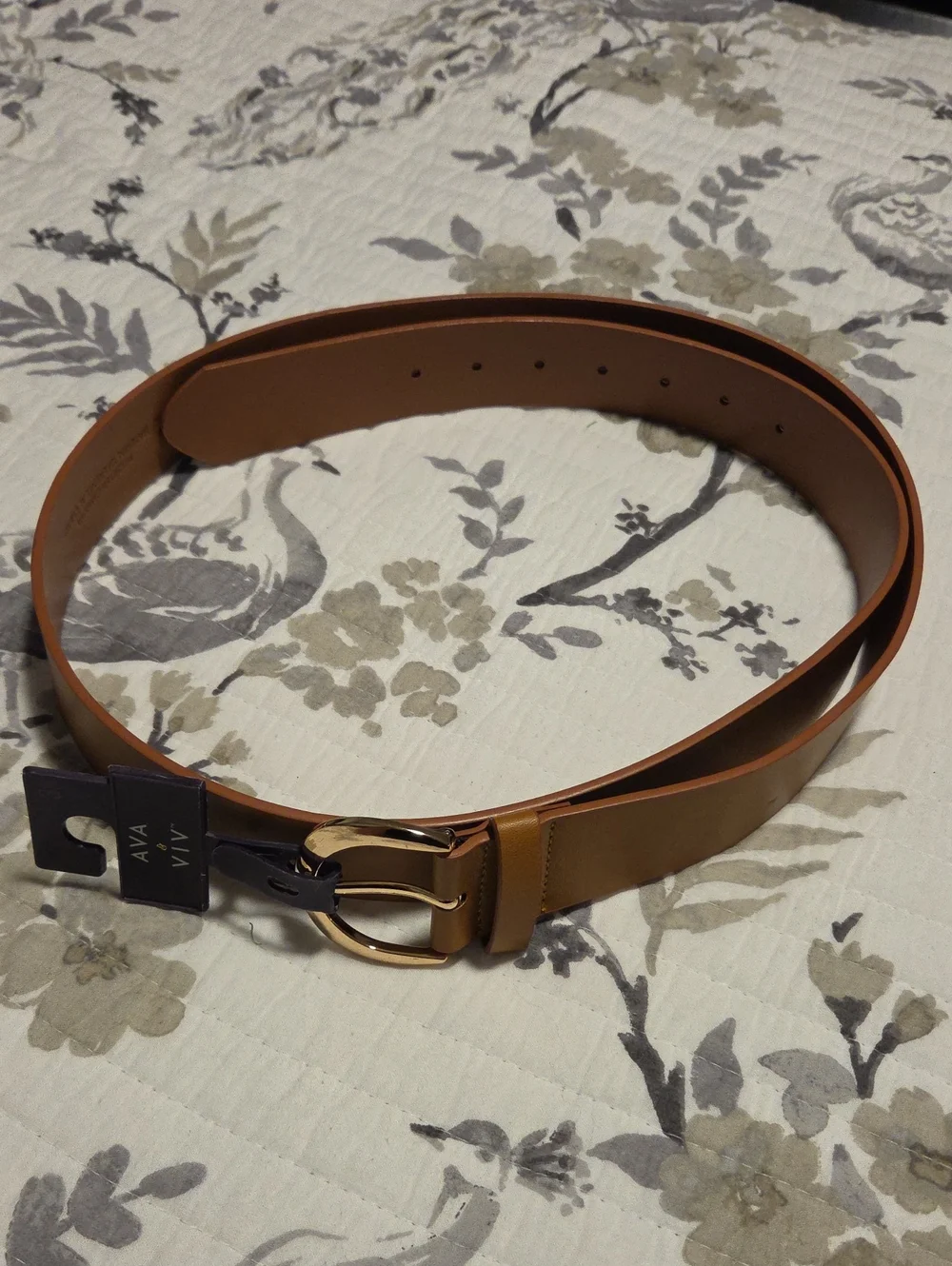 Ava & Viv Tan Faux-Leather Waist Belt with Gold Buckle 55 Inches Long